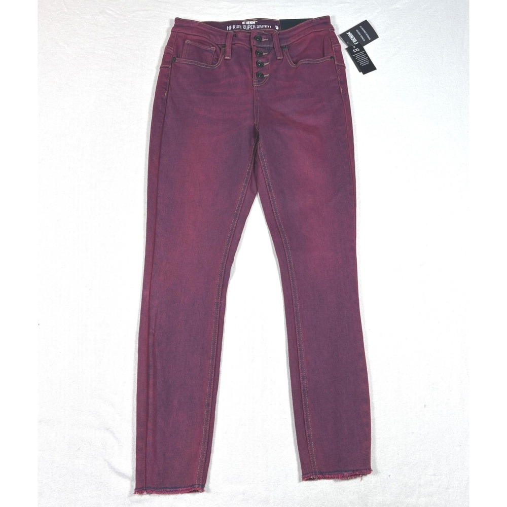 Hot Topic Denim Women Hi-Rise Skinny Jeans Size 5 Pink Acid Wash Button Fly NEW
